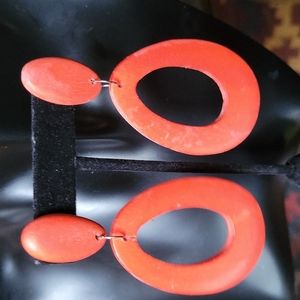 5 For $50🔥 Large Orange Wood Fashion Jewelry Earring Retro 70s Style, Vintage?
